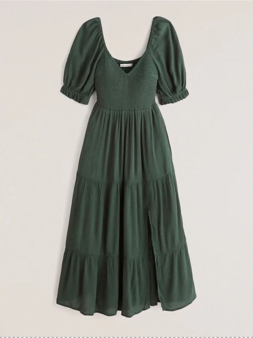 Abercrombie & Fitch Smocked Green Puff Sleeve Maxi Dress
